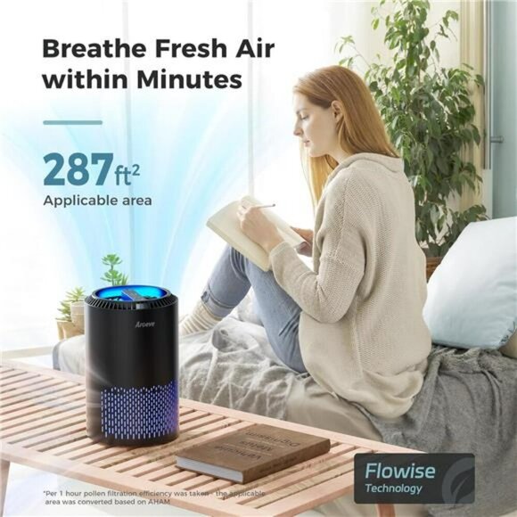 AROEVE Air Purifier for Bedroom Home Smoke Pet Dander Odor Quiet HEPA Filter - Picture 2 of 7